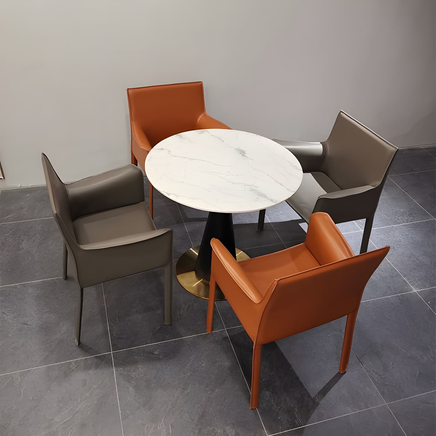 Designer Style Home Saddle Leather Arm Chair Matte Finish Solid Back Single Dining Chair - image 15