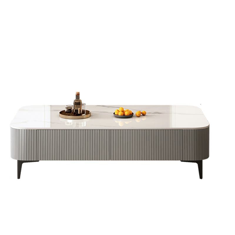 Mission Style Single Oblong Stone Coffee Table with 4 Legs for Home