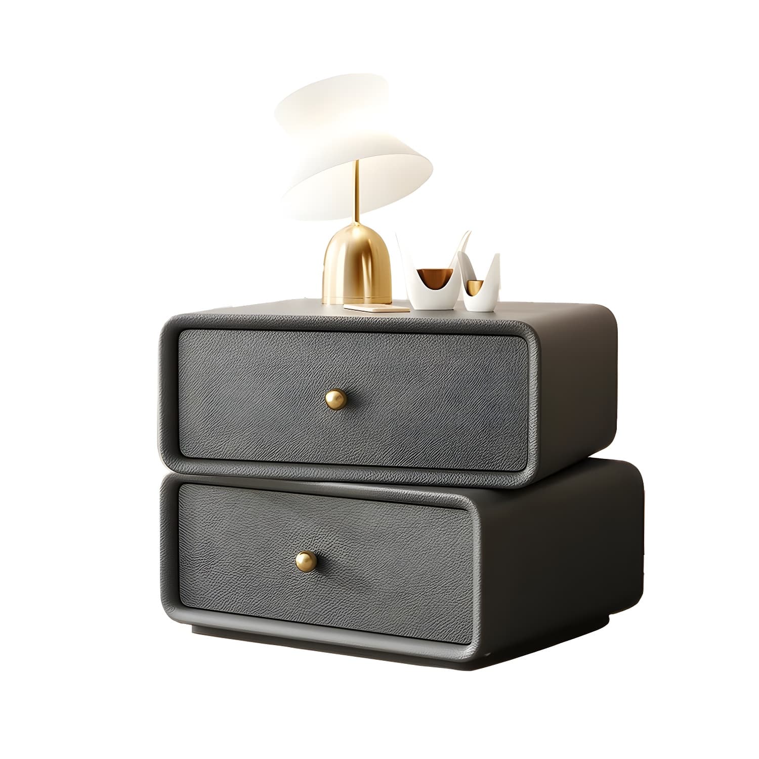Modern Wood Nightstand with 2 Drawers - Faux Leather Countertop - Small and Stylish - image 17