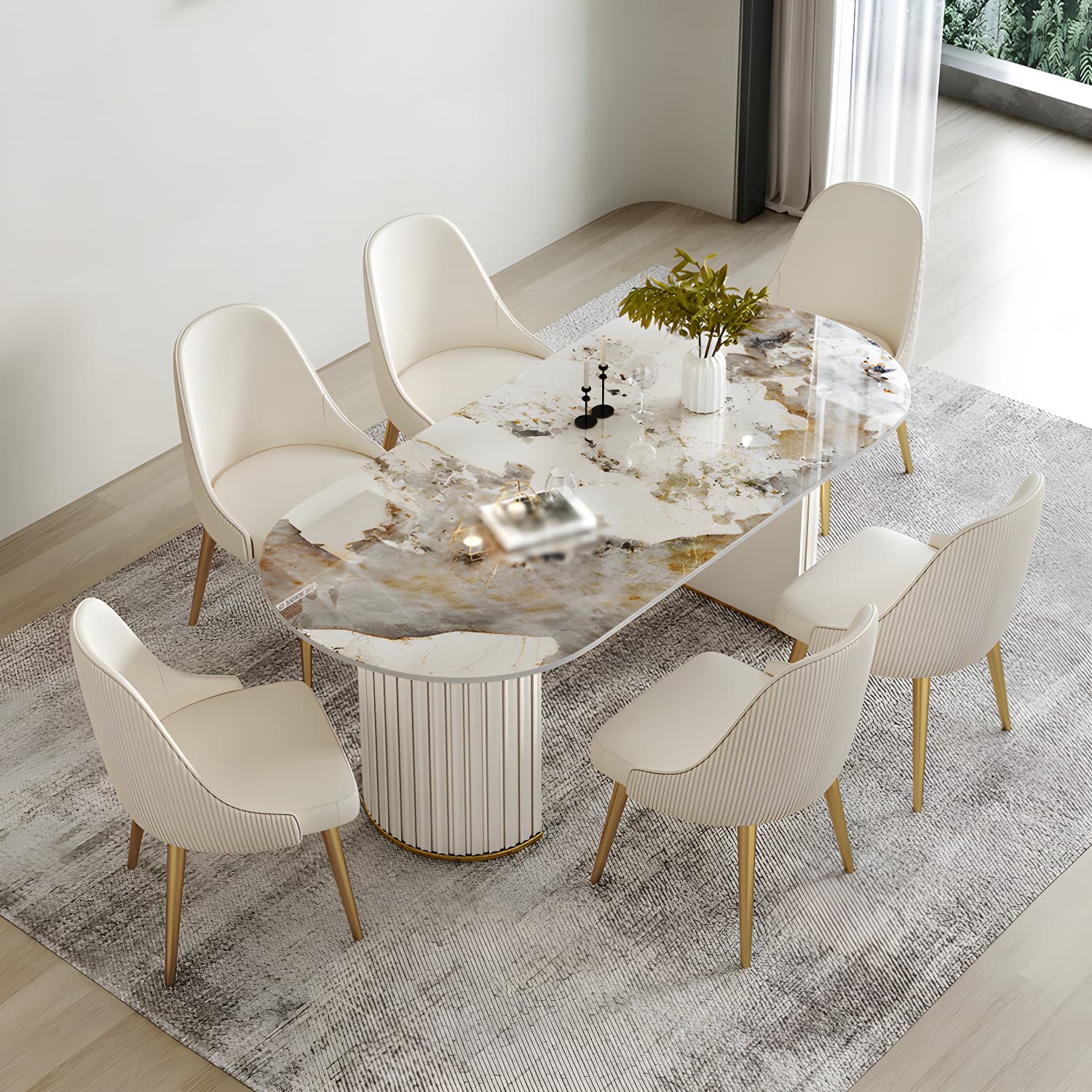 Glam 1/2/5/6/7 Pieces Dining Set Oval Sintered Stone Dining Table Set