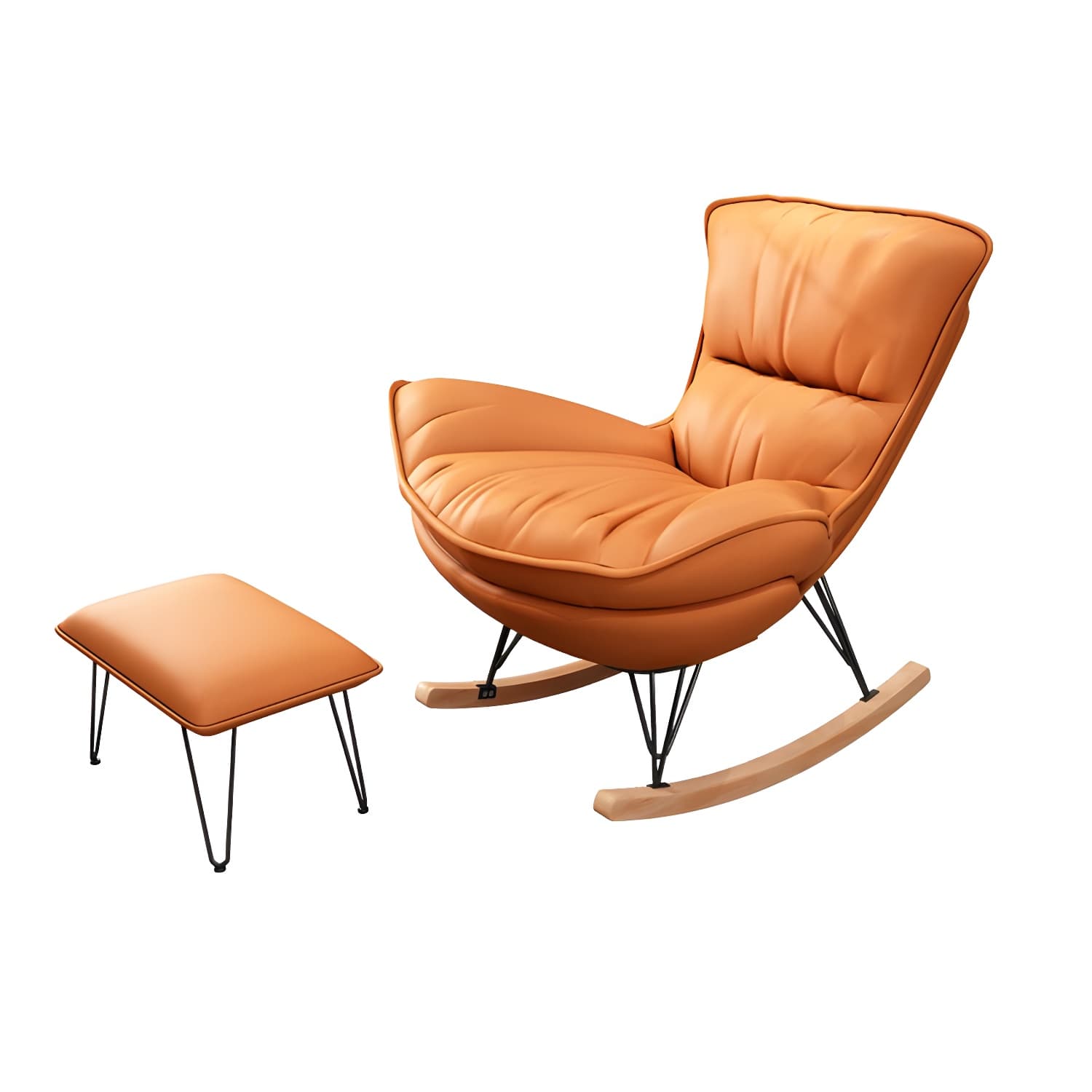 Modern Glider Chair Pure Color Metal Dark Legs Rocking Chair with Ottoman - image 9