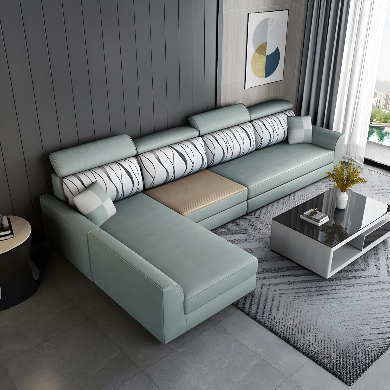 Modern L-Shape Reversible Wood Frame Sectional Sofa Chaise Set - image 11