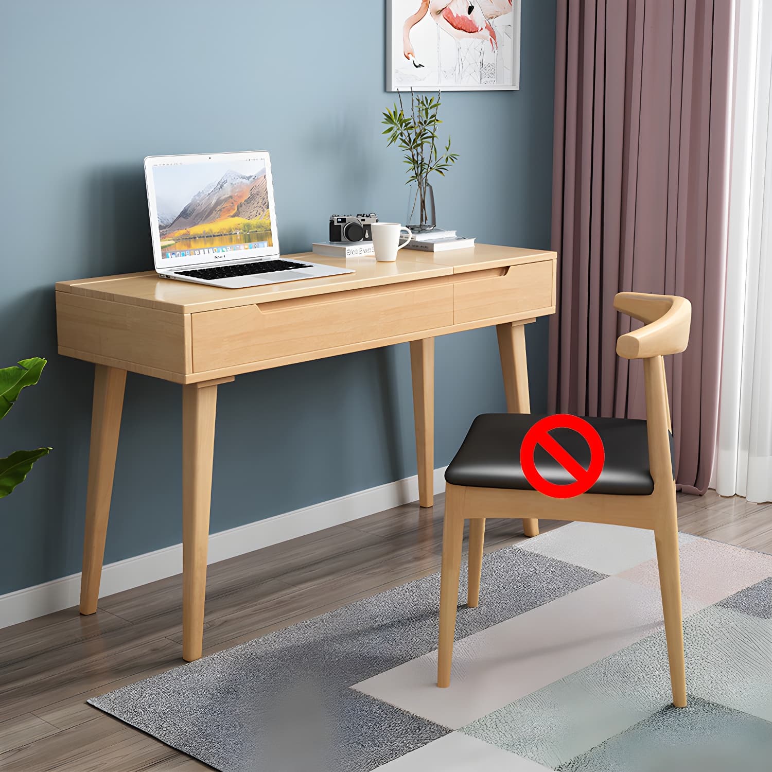 Scandinavian Solid Wood Vanity Makeup Table Set 1 Drawer Flip-Top Dressing Table - image 14