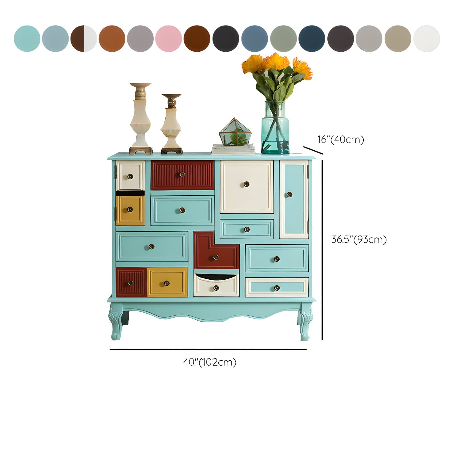 Industrial Painted Accent Cabinet with Drawers Solid Wood Chest - image 28