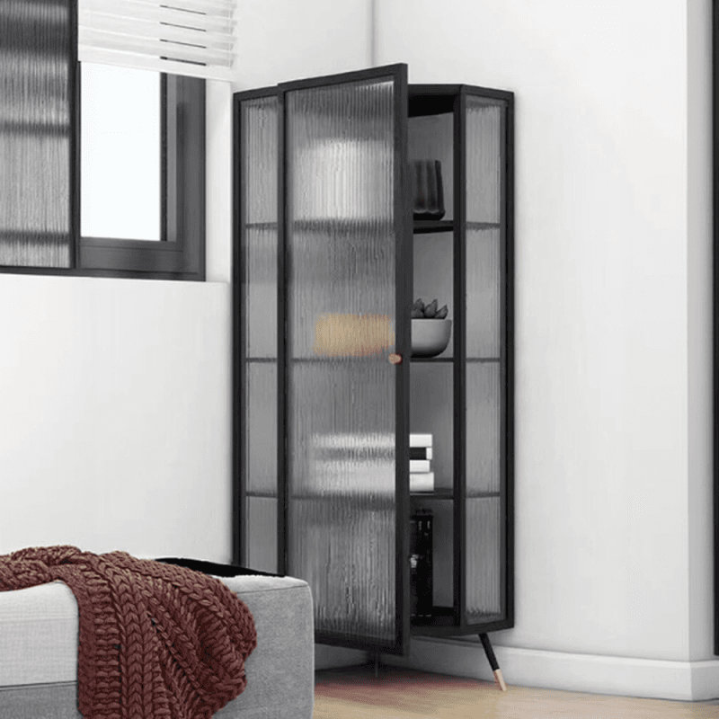 Contemporary Corner Utility Cabinet with 1 Cabinet, Iron Countertop, Glass Door, Pull Knobs, and Black/White/Off White Top - image 5