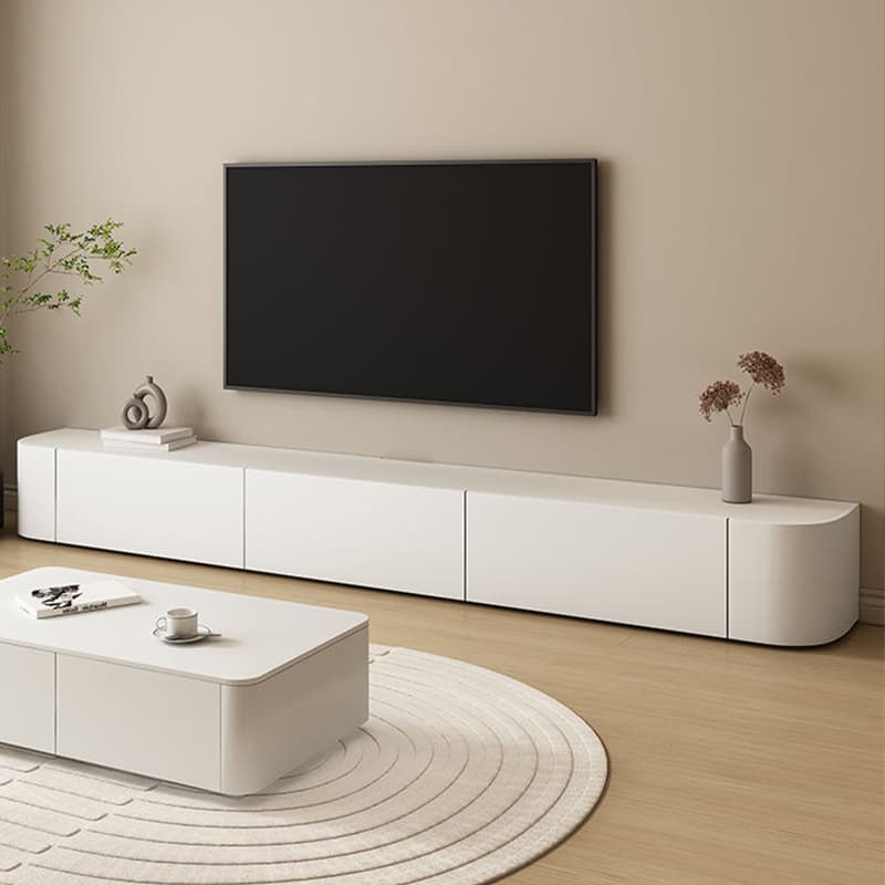 Modern White Long Over 67 inches TV Stand Featuring Without Legs Design and Self-Close Drawer Glides - image 4
