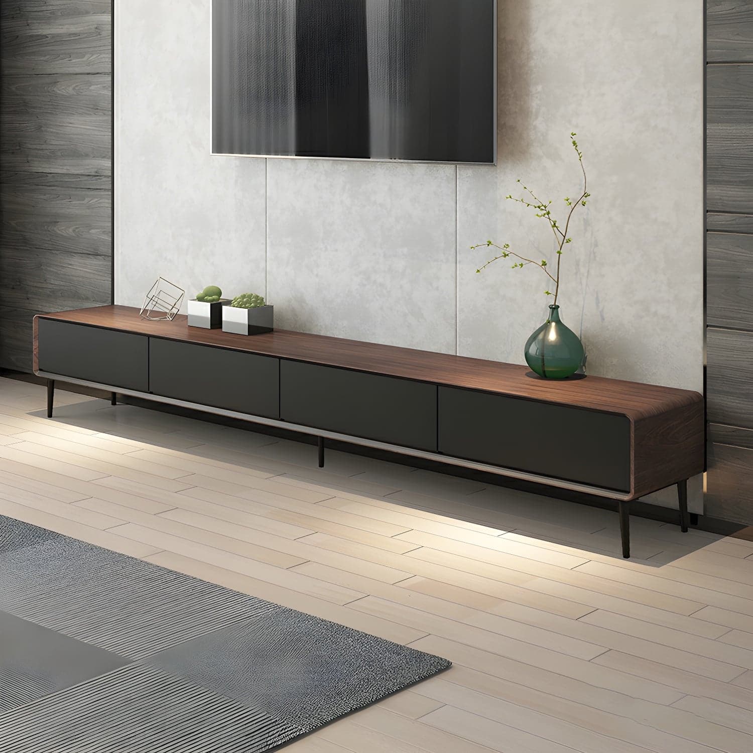 Modern Wooden Long and Low TV Stand with 4 Drawers, No Assembly Required, Dark Tone - image 7