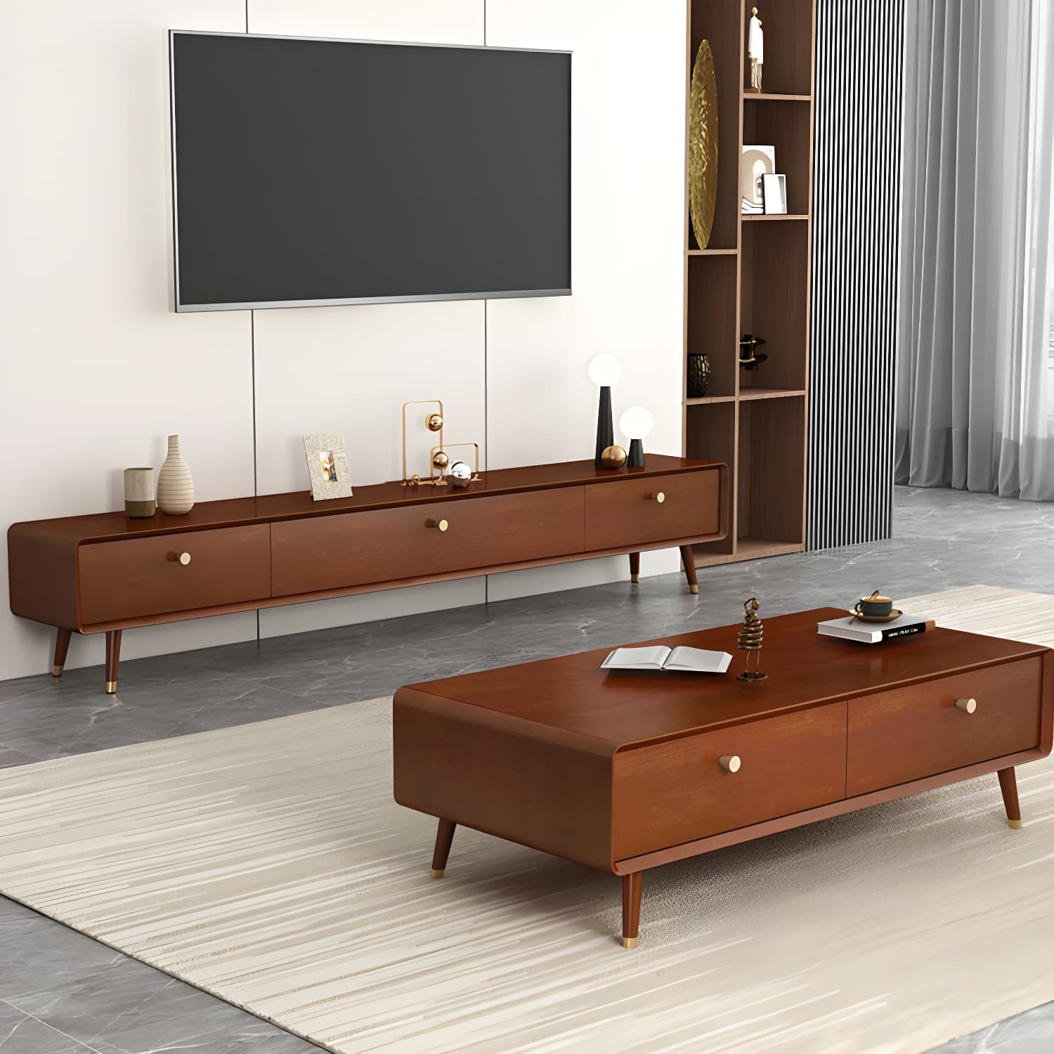 Solid Wood 13.78" H TV Stand Nordic 2 Drawers TV Stand Console - image 15