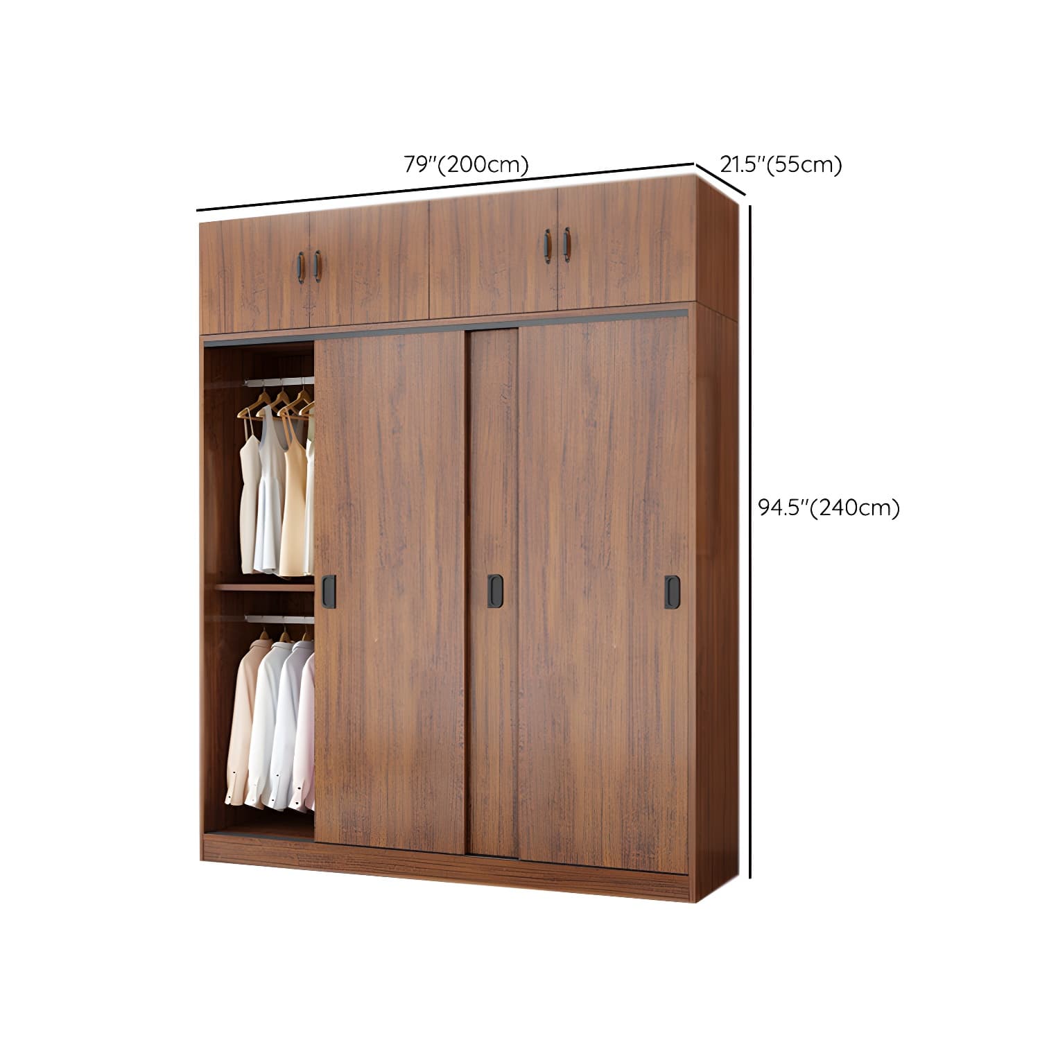 Non-Adjustable Traditional Brown Wood Wardrobe Armoire with Sliding Doors and Soft Close Drawers - image 21