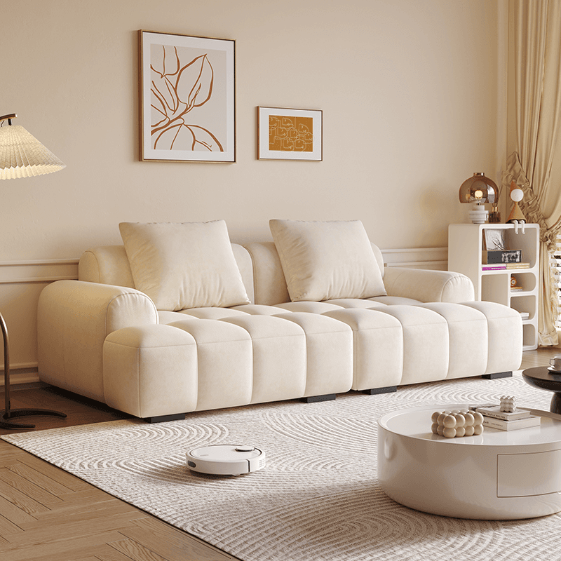Modern Solid Color Tear Resistant Standard Sofa in Light Gray/Ivory/Citrus Color with 4-seater/Seats 5/3-seater and 2 Pillows - image 3