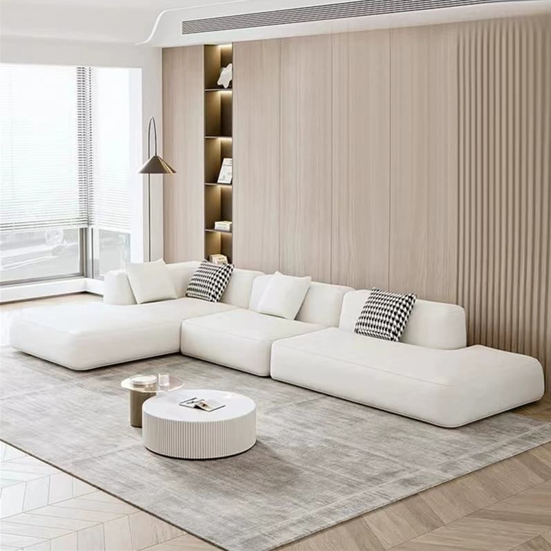 Modern Beige Tech Cloth One Arm Sectional Sofa with Wood Frame - image 3