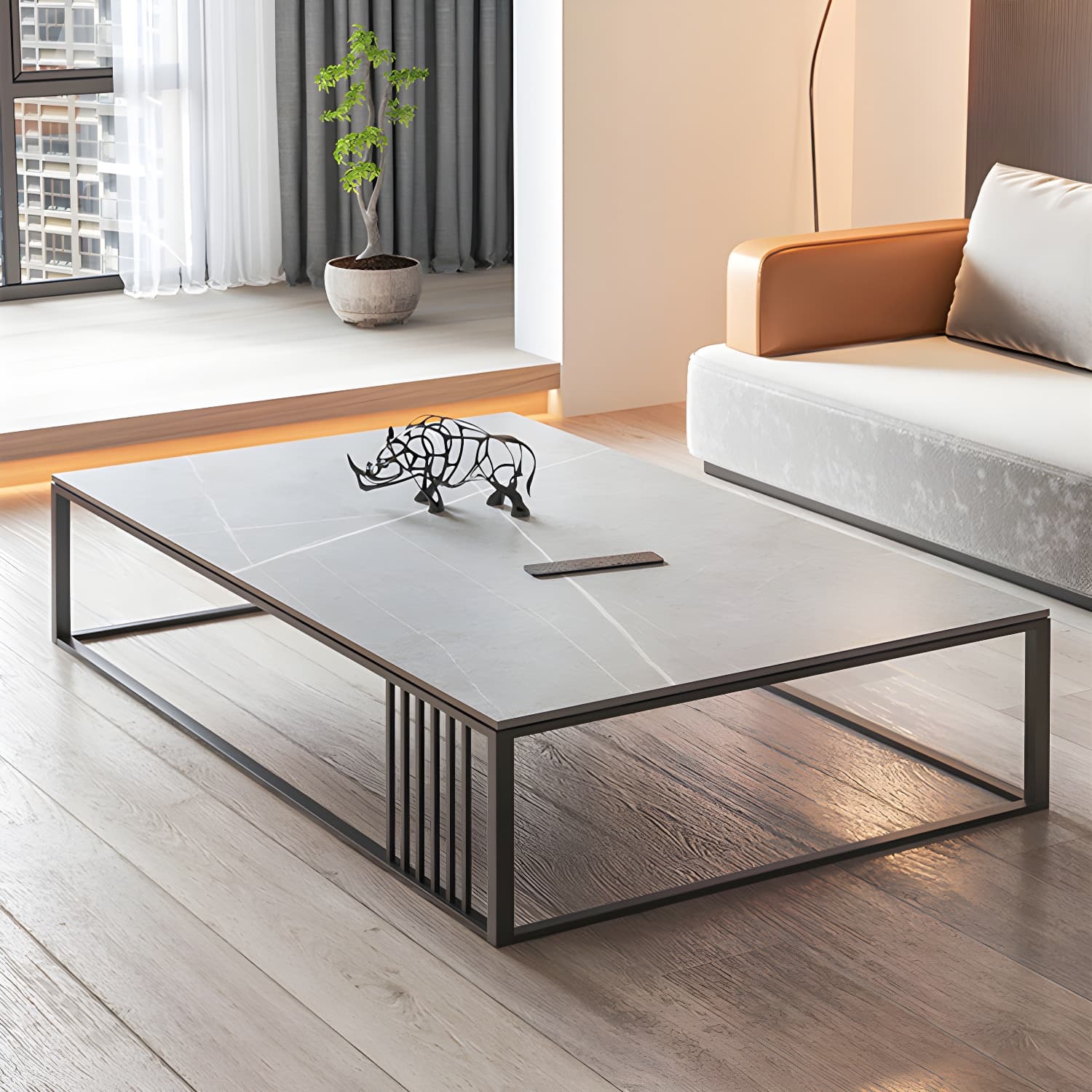 Metal Frame Rectangular Coffee Table Stone Top Cocktail Table - image 11