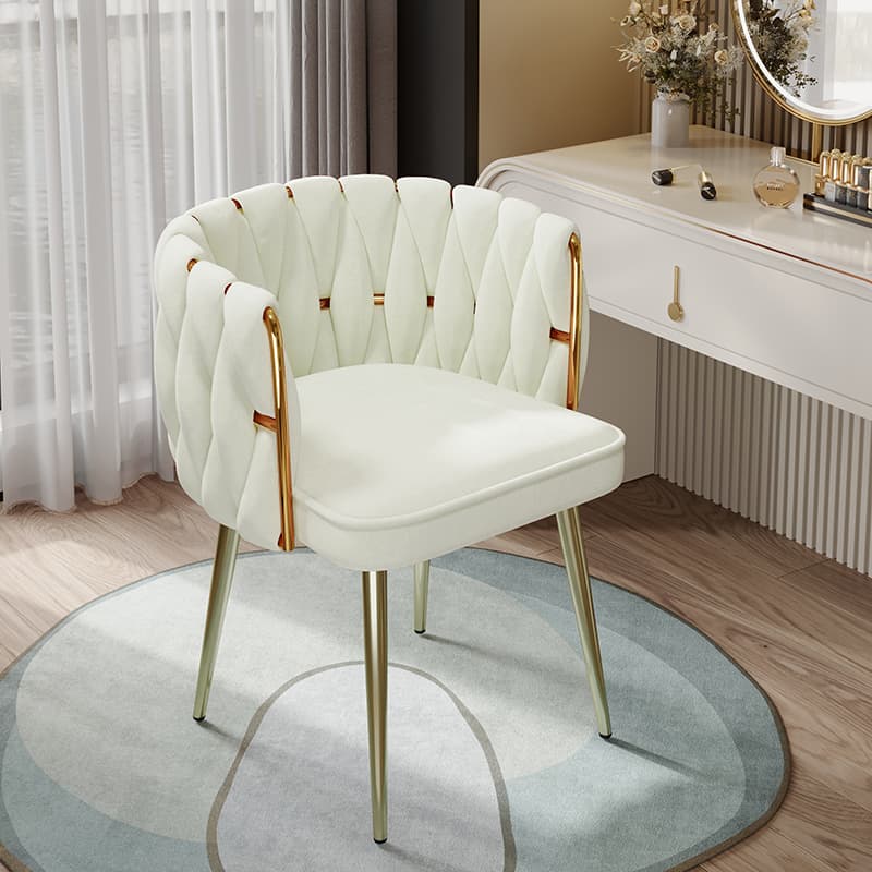 Glam Stable Framed Upholstered Arm Chair with Gold Base and Foot Pads for Dinette, Turned/Non-rotatable
