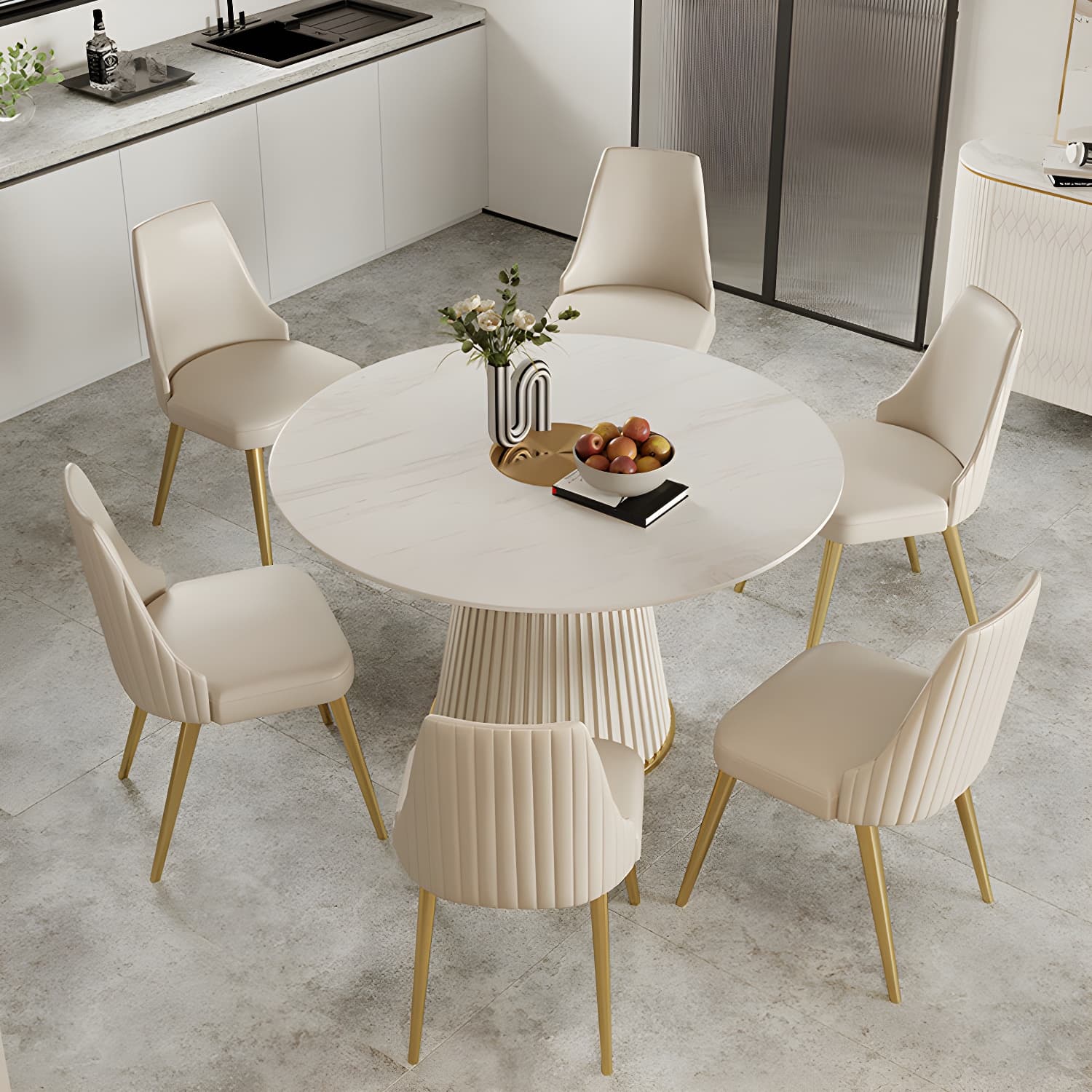 Modern Pedestal Table Steel Base Round Dining Table for Home Kitchen - image 5