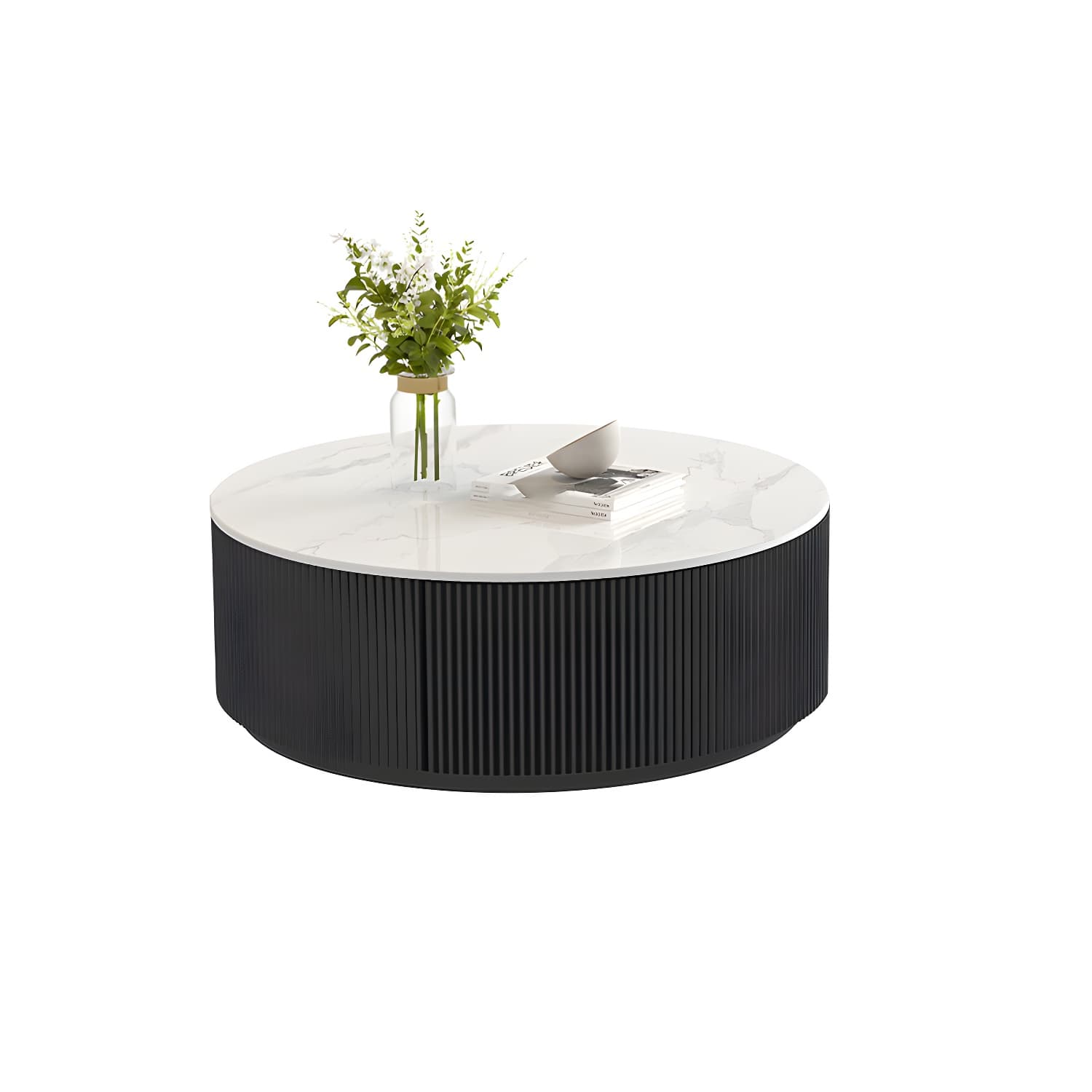 Stone Top Coffee Cocktail Table with Drawer Drum Contemporary Round - image 14