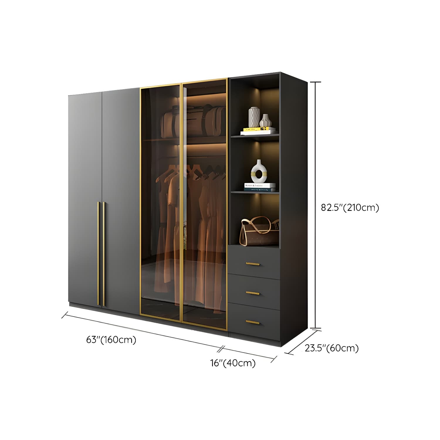 Modern Black Wood Wardrobe Armoire with Soft-Close Drawers & Clothing Rod - image 28