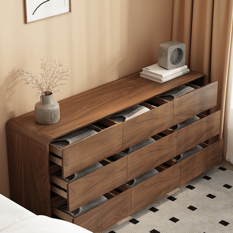 Cocoa Simplistic Natural Wood Double Dresser/Lingerie Chest with 6/9/5 Drawers in Horizontal/Vertical Orientation