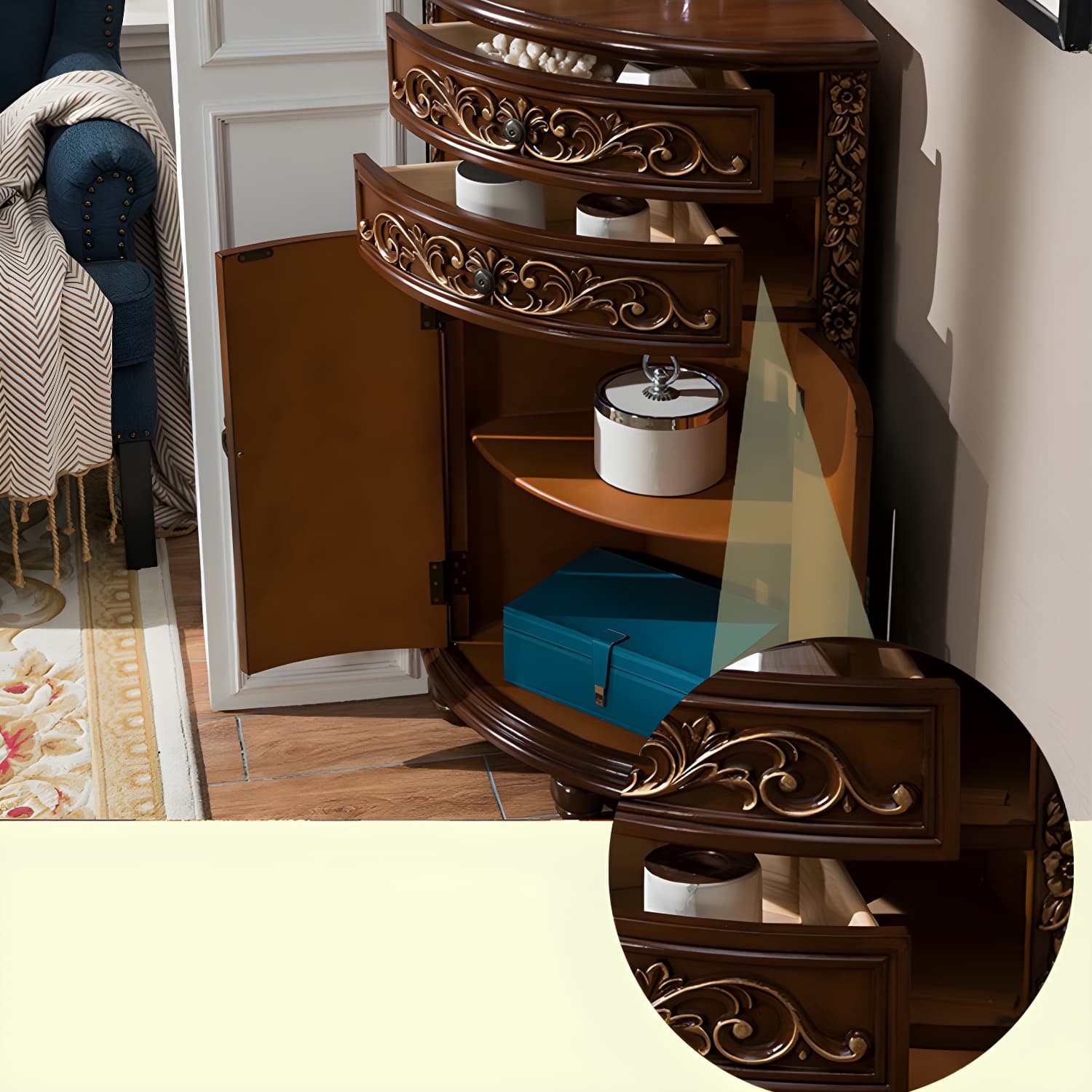 Traditional Bar Pulls Solid Wood Corner Accent Cabinet with Doors - image 10