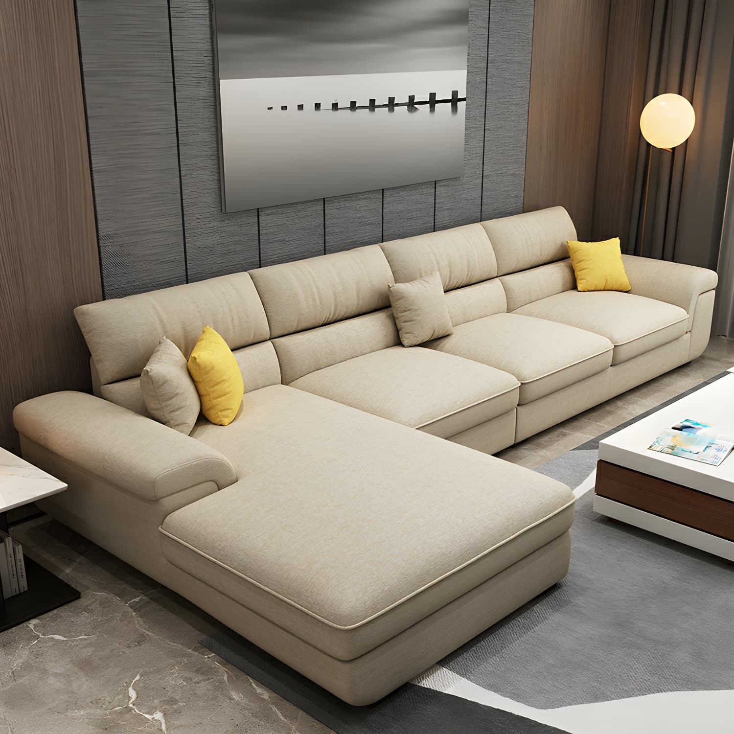 Modern L-Shape Pillow Top Arm Wooden Frame Sectional Sofa Chaise with Large 10 Feet Size - image 4