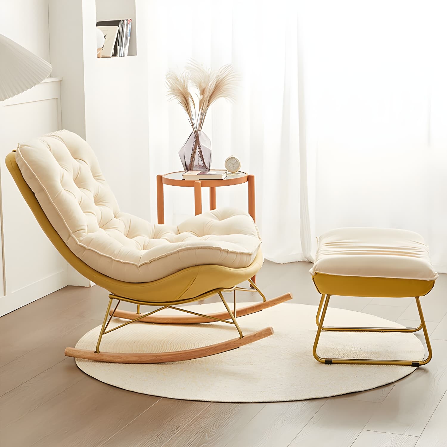Tufted Rocking Accent Chair Contemporary Solid Wood with Removable Cushions - image 10