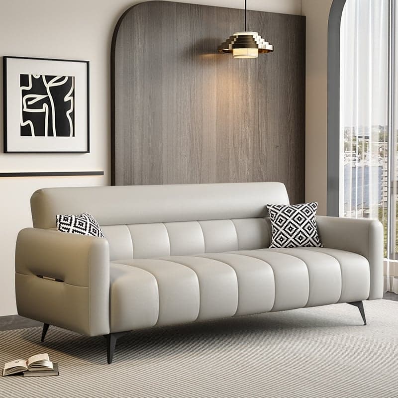 Trendy Solid Color Scratch-immune Convertible Sofa in Grey/Cerulean/Light Green with Arm, Seats 3/4-seater/2 People, and 2 Pillows - image 5
