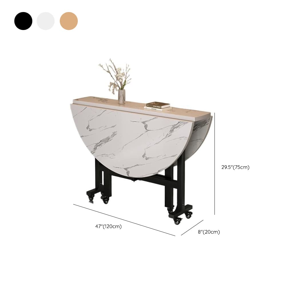 Art Deco Rounded Dining Table with Lumber Top, Foldable Leaf Mechanism, Extendable - image 10