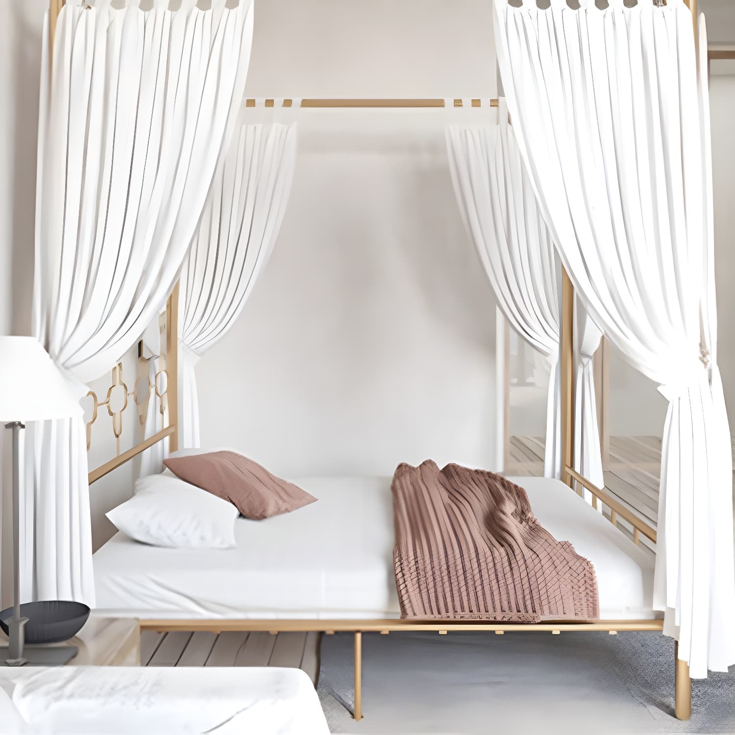 Metal Four Poster Bed with Open-Frame Headboard, Glam Standard Bed - image 10