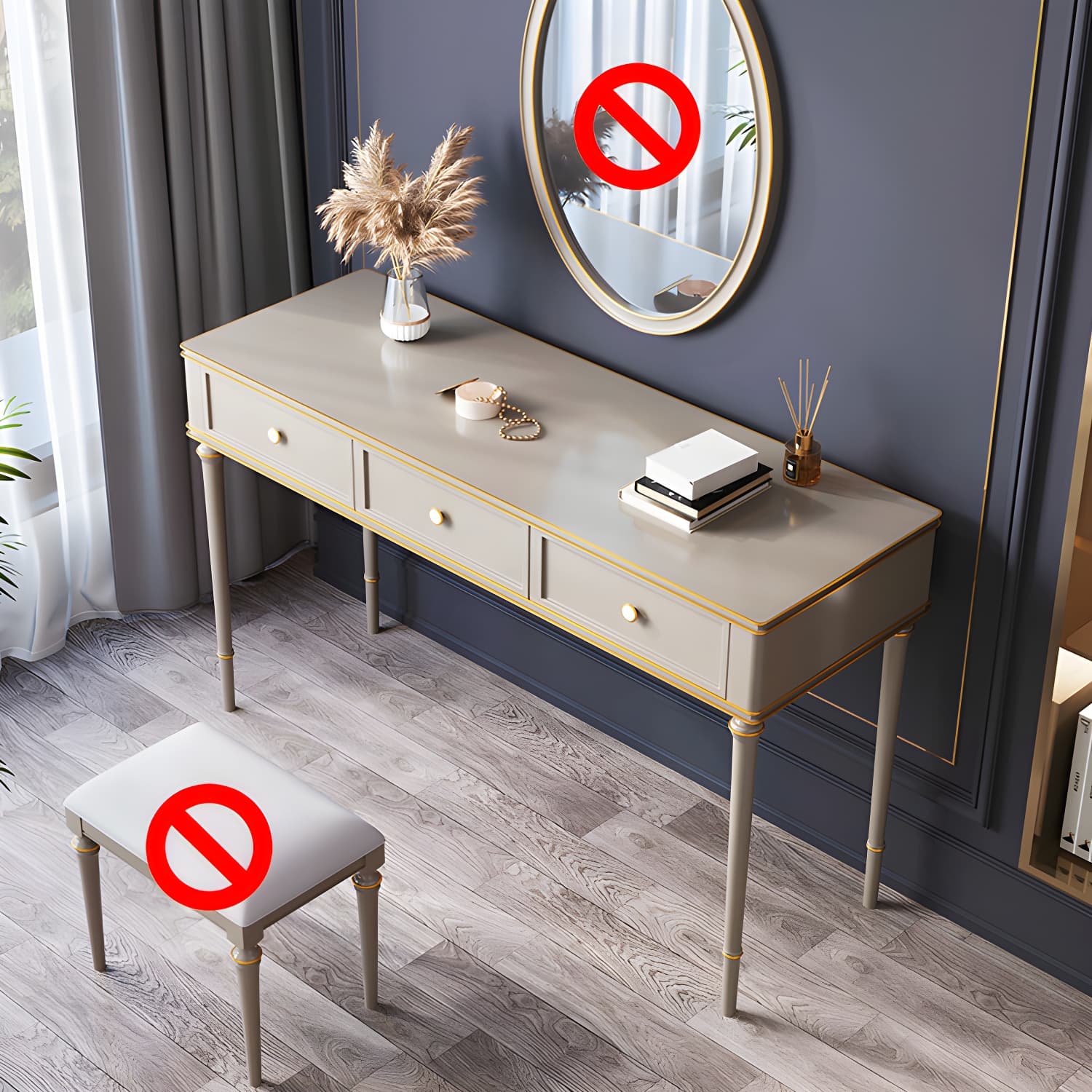 Mirror & 3 Drawers Makeup Vanity Dressing Table Solid Wood Dresser - image 15