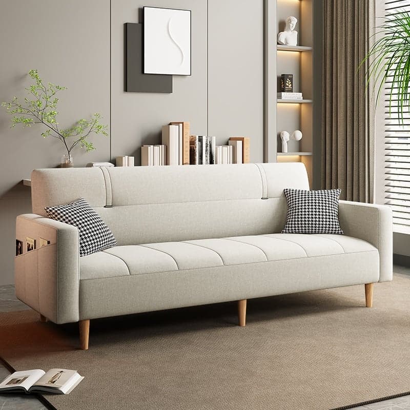 Trendy Solid Color Convertible Sofa in Light Gray/Butter Color/Coffee with Arm, 4-seater/Seats 3/2 People, Receptacle Storage, and 2 Pillows - image 6