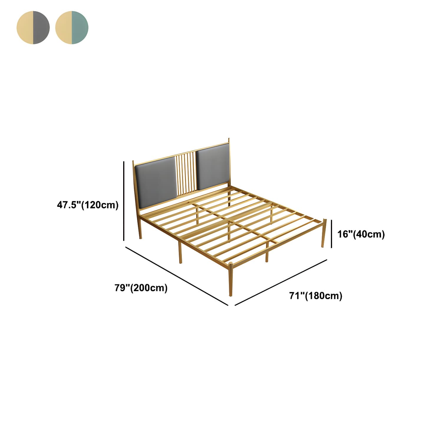 Golden Metal Bed Frame Set Glam 47.24" H Wire-Grid Open-Frame Bed with Headboard - image 15