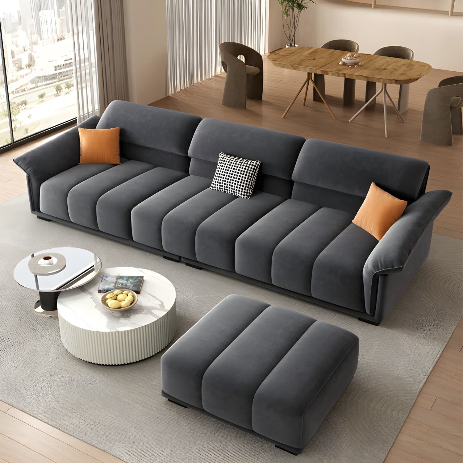 Modern Gray Velvet Sectional Sofa - Flared Arm, Plush Comfort - image 4