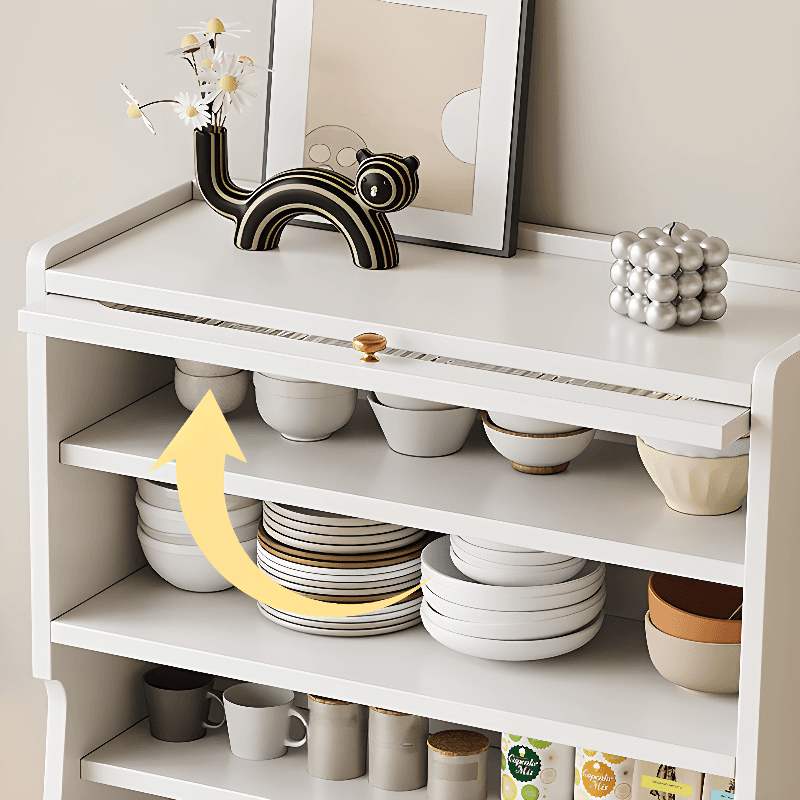 Simple Narrow Microwave Shelf Cabinet with 2 Drawers, Sintered Stone Countertop, Glazed Door, and Adjustable Shelving - image 11