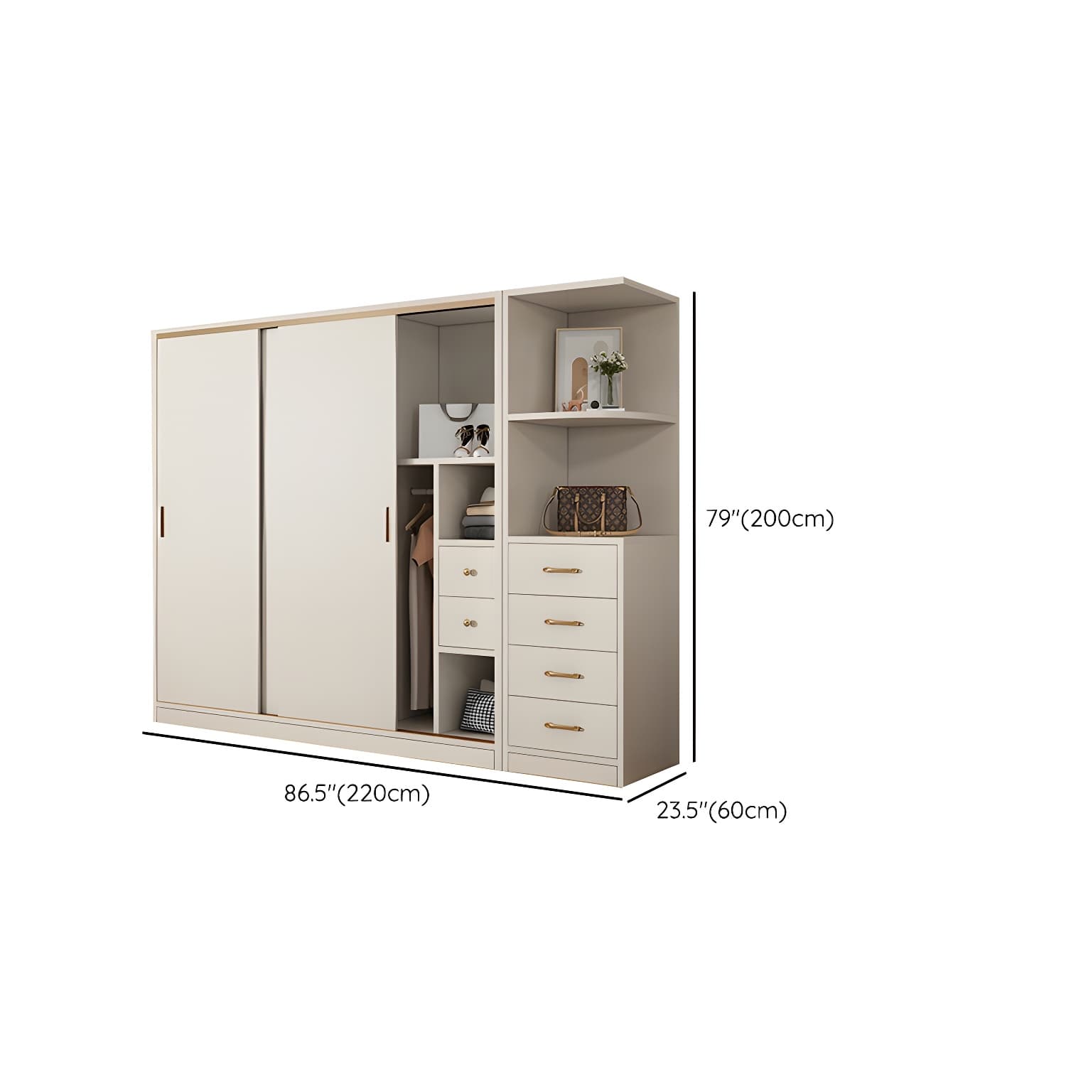 Modern White Wood Wardrobe Armoire with Sliding Doors and Soft Close Drawers - image 18