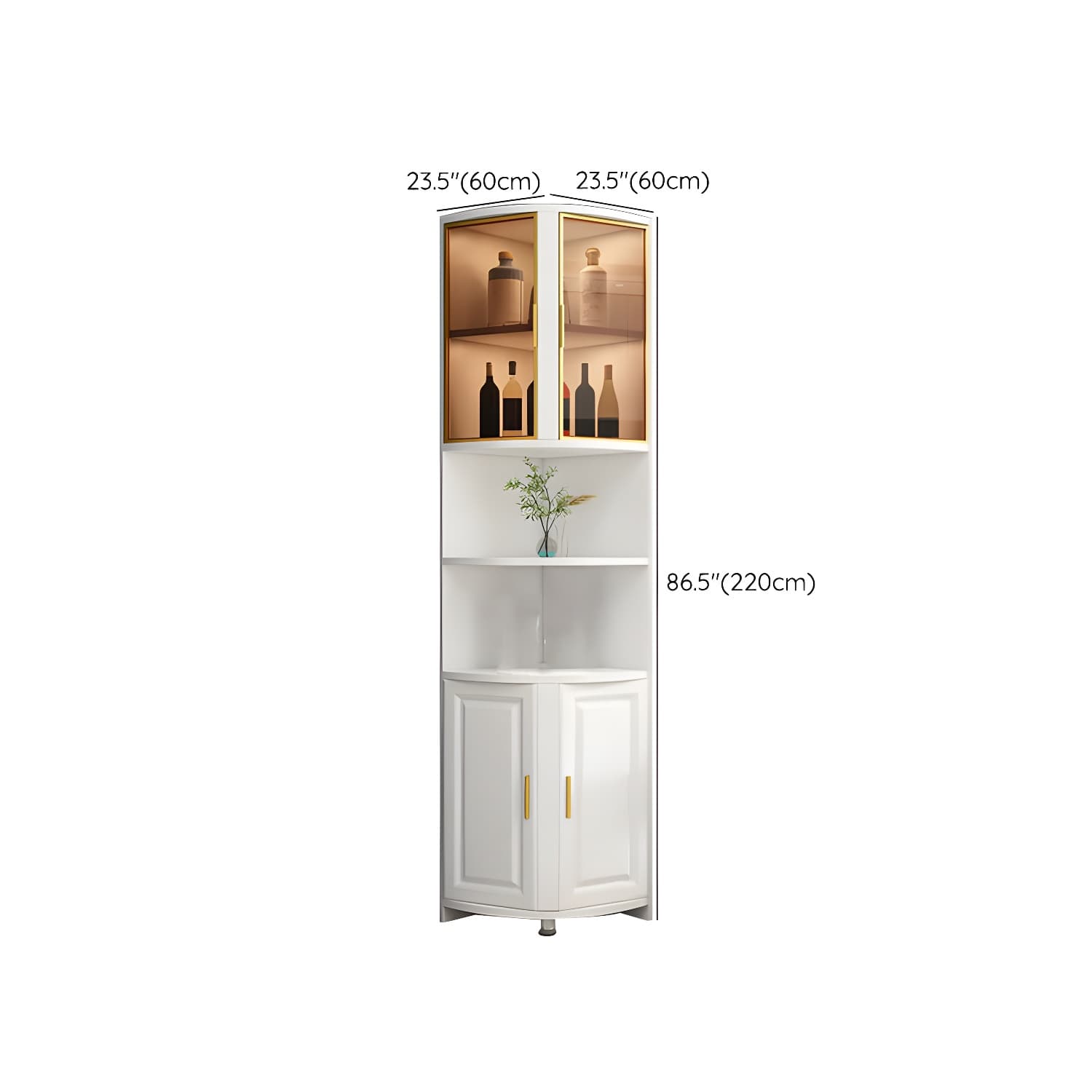 Modern White Corner Accent Cabinet with Glass Doors and 2 Interior Shelves - image 23