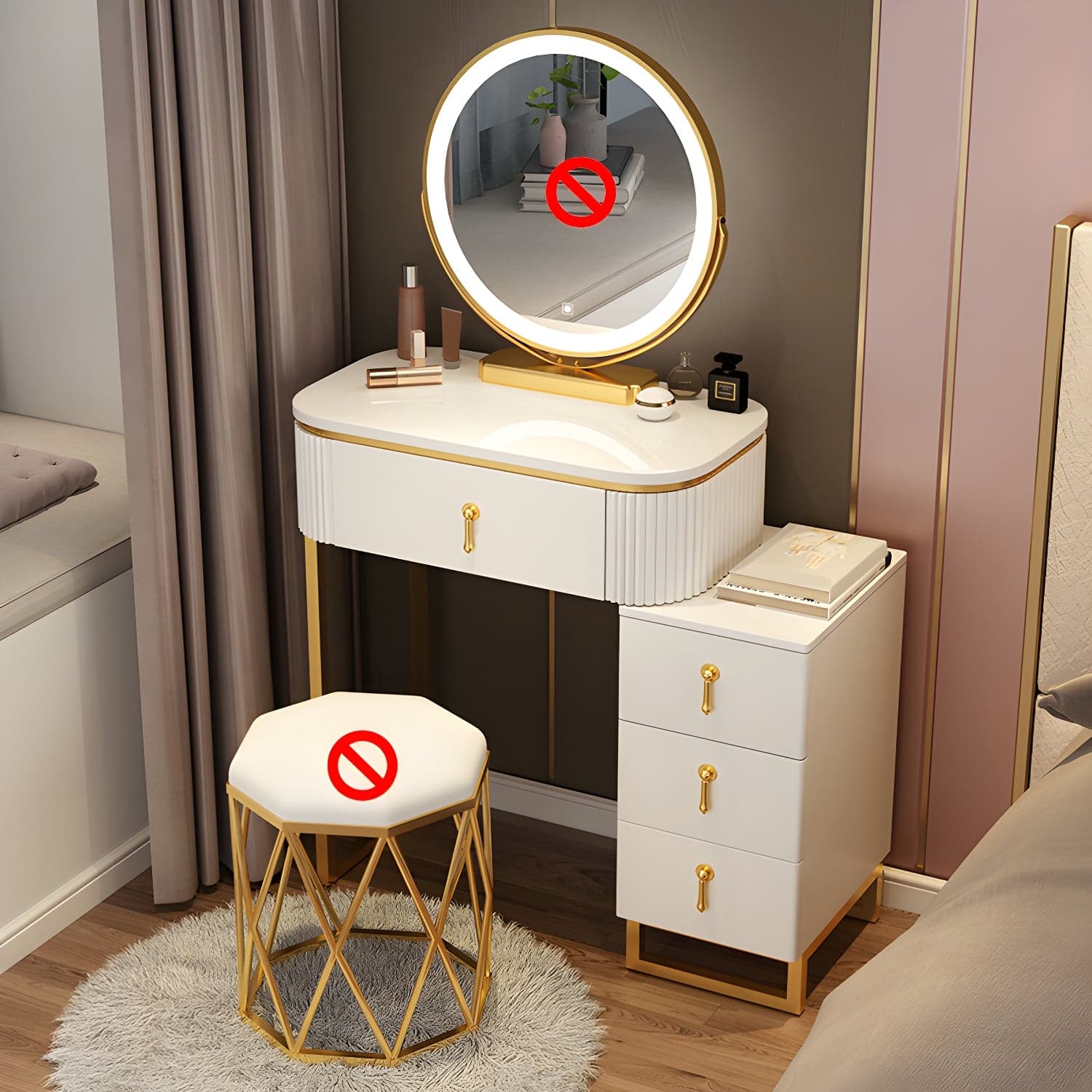 Lighted Mirror Makeup Vanity Desk with 4 Drawers Glam Makeup Vanity Set - image 3