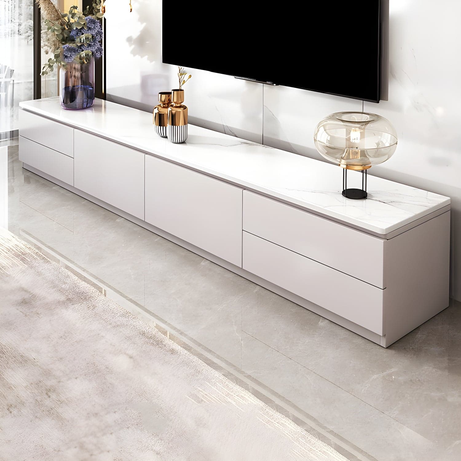 Stone Contemporary with Drawers Wood with Cabinet Media Console - image 3