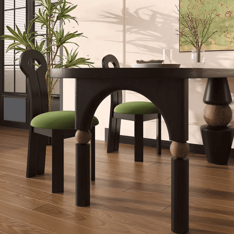 Curved Line Wood Slab Dining Table Set with Three Legs - image 7