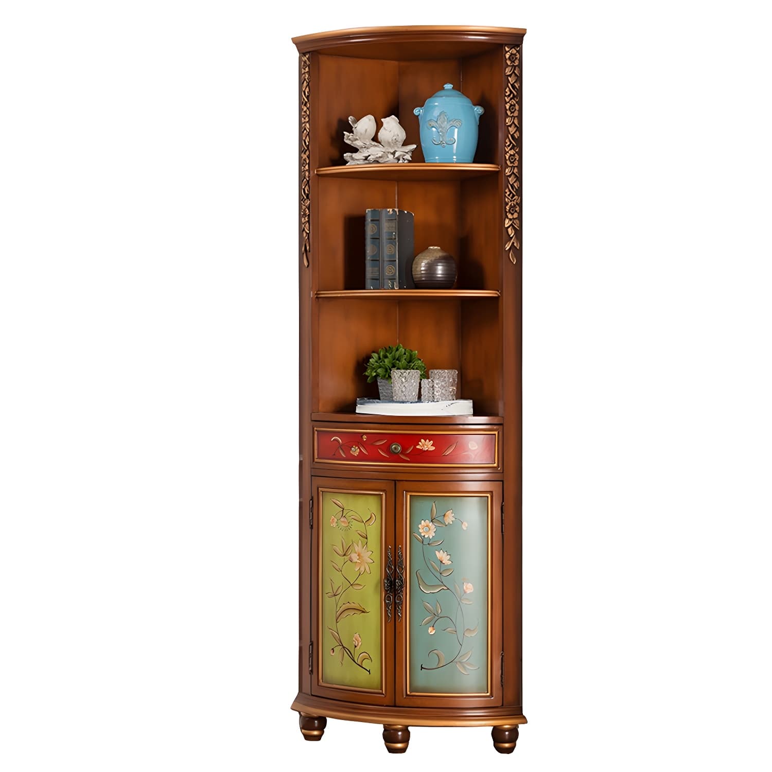 Rustic Corner Accent Cabinet with Wood Counter Top, Drawers, and Cabinet, Small Size - image 10