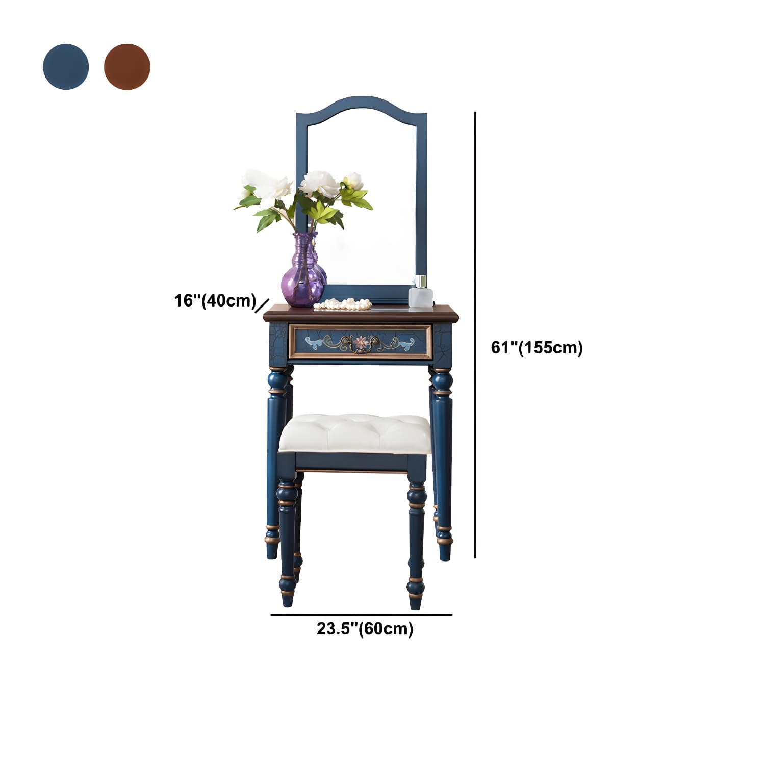 Victorian Wood Vanity Table with Mirror and Stool 15.75" D Vanity Table Set - image 20