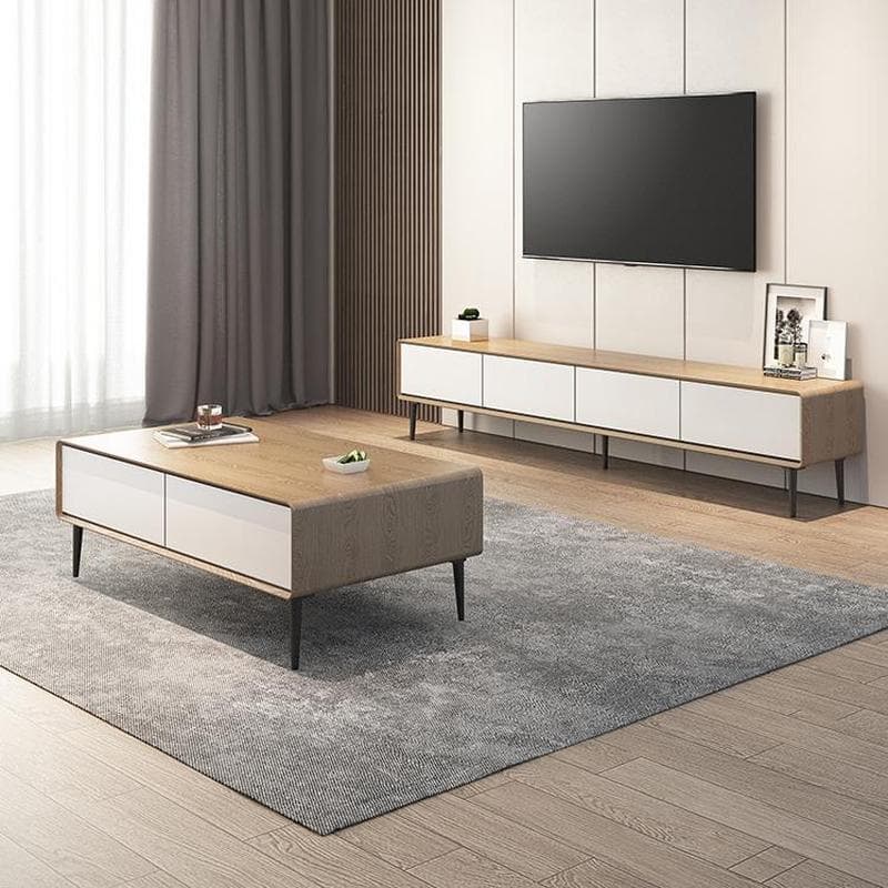 Modern Wooden Long and Low TV Stand with 4 Drawers, No Assembly Required, Dark Tone - image 13