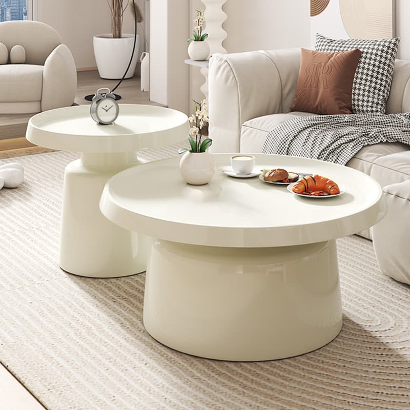 Modern Pedestal Non-Upholstered Round Nesting Coffee Tables Metal Top and Base - image 10
