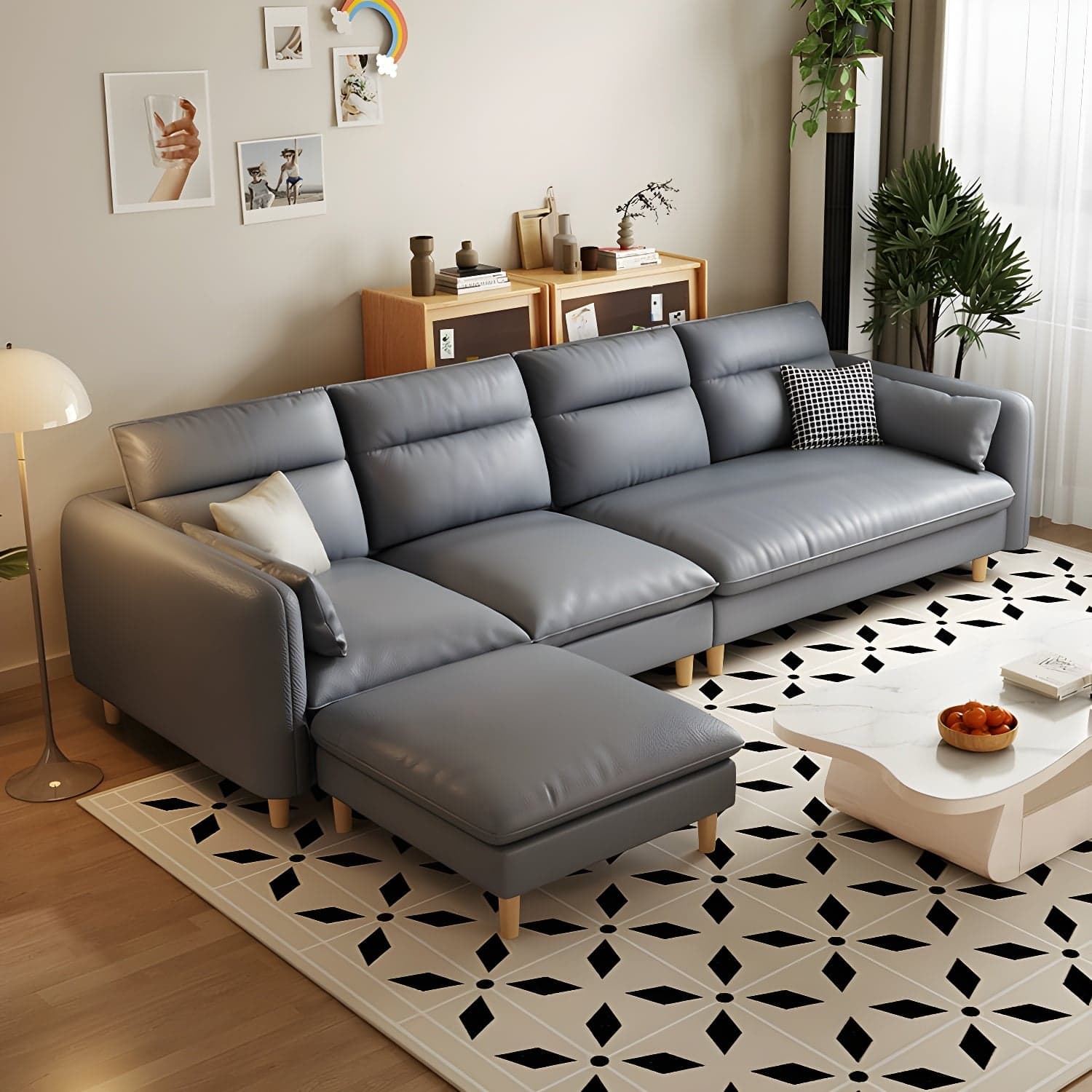 Modern Wood Frame Straight Sectional Sofa Set with Ottoman in Brown, 3 Piece Set - image 6