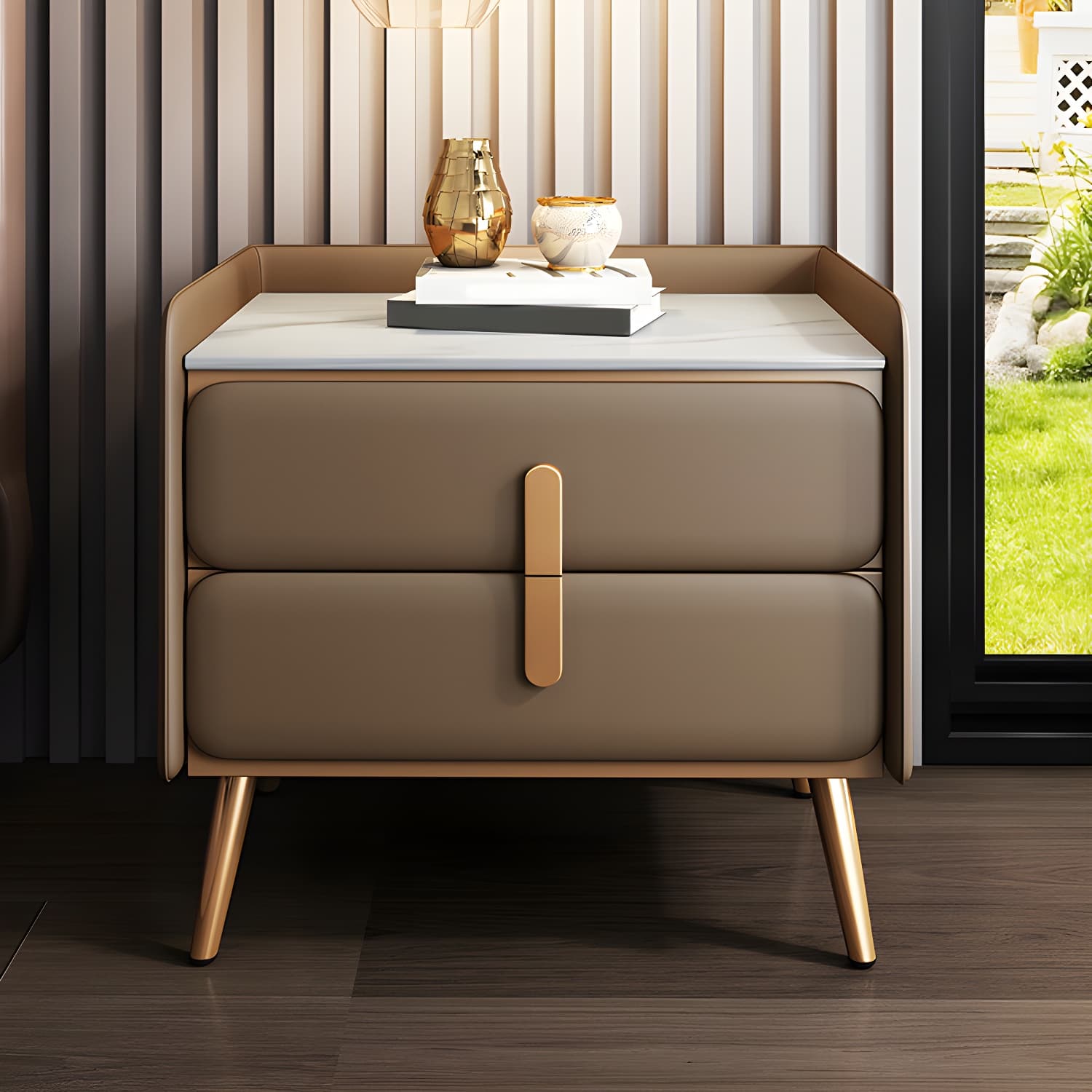 Modern Bedside Cabinet Stone Bed Nightstand with 2 Drawers for Living Room - image 12