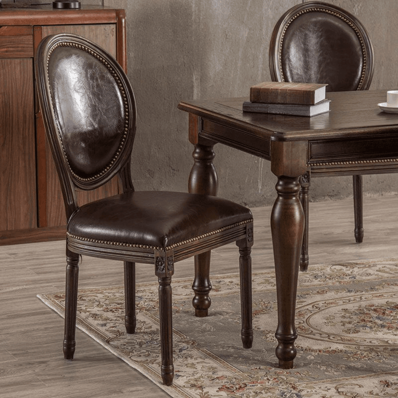 Traditional Antiqued Wood Sturdy Nailhead Trim King Louis Arm Chair/Armless Chair with Outlined and Foot Pads
