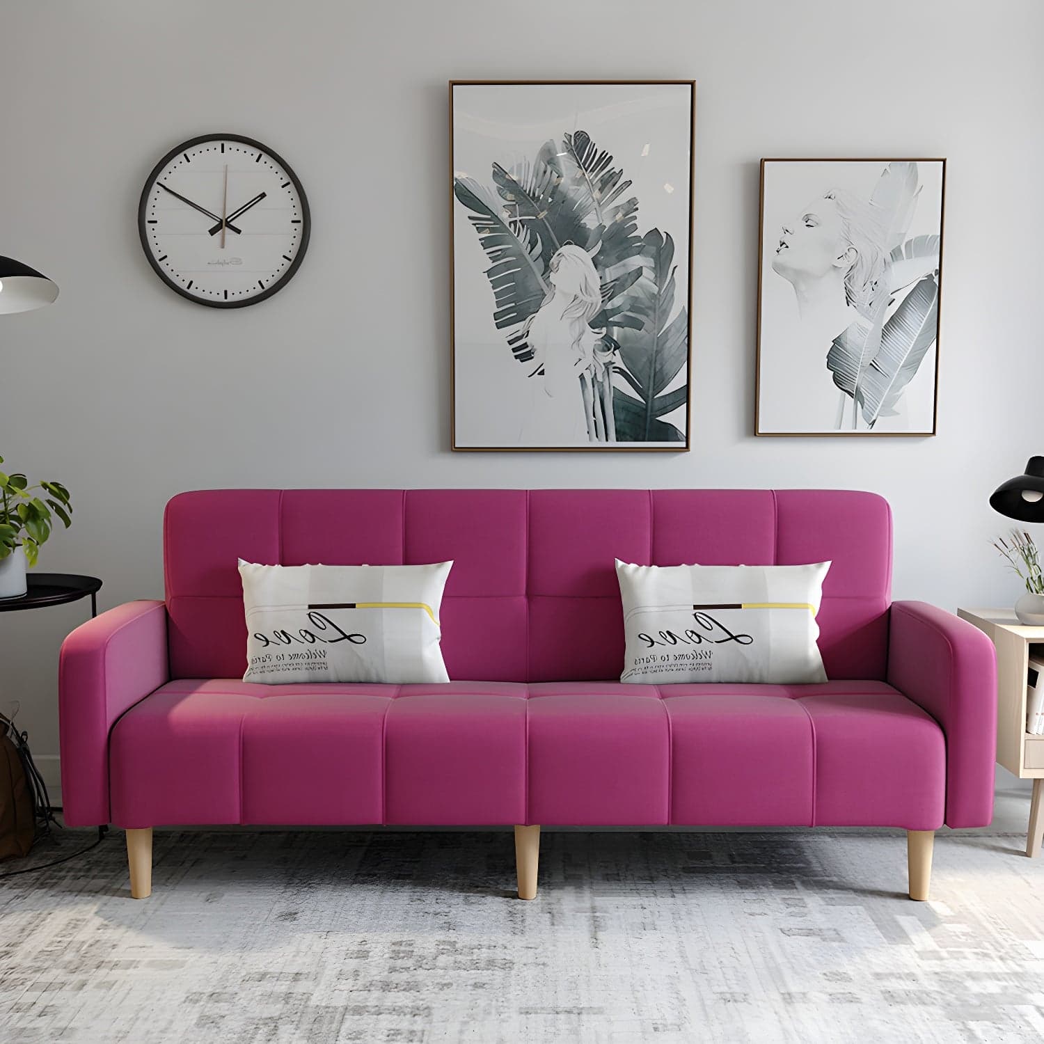 Living Room Linen Chesterfield Sofa with Wooden Legs Square Arm Loveseat - image 12
