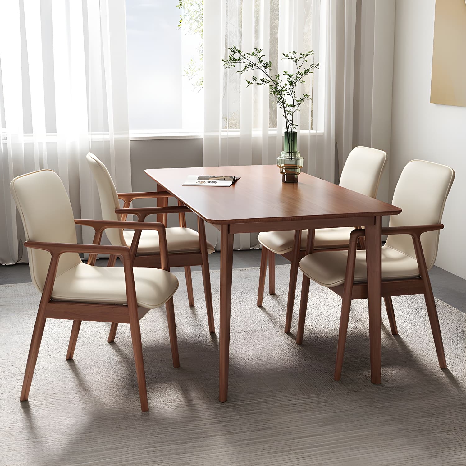 Modern Style Chair Dining Arm Chairs with Wooden Legs for Kitchen - image 11