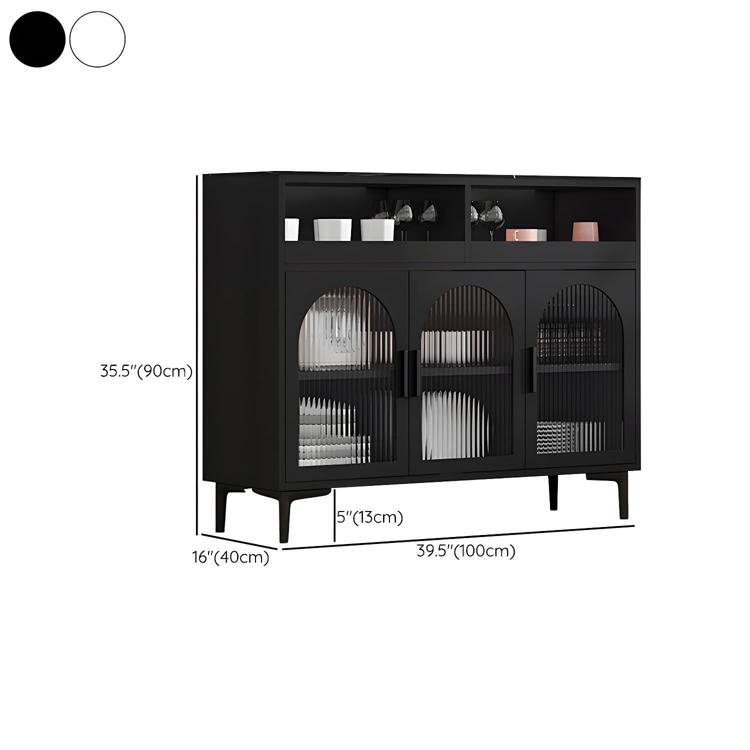 Modern Wood Buffet Sideboard with Stone Countertop and Glass Doors - image 17