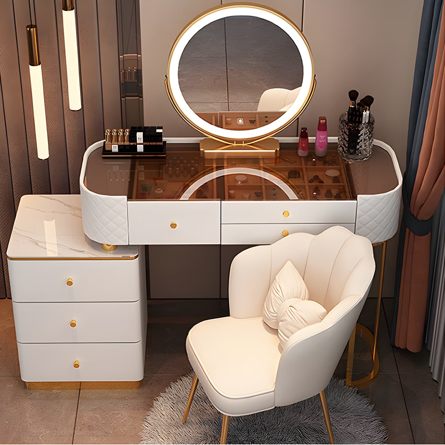 Wood Makeup Vanity Desk Table with Gold Base Storage Makeup Vanity Desk - image 19