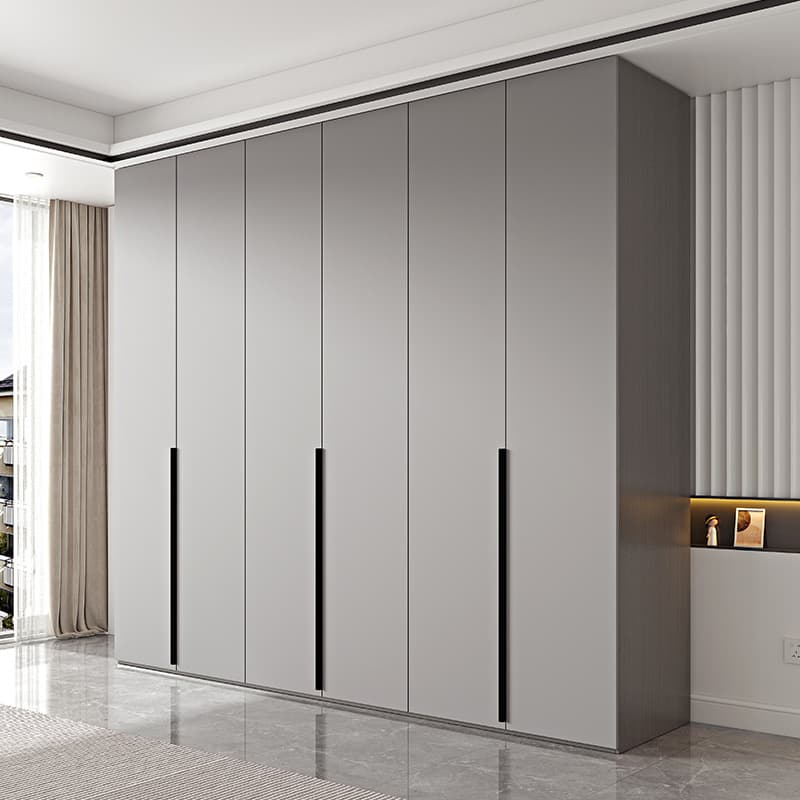 Trendy Grey Wooden Almirah with Clothing Rod, Interior Shelves, Soft Close Drawer & Soft Close Door