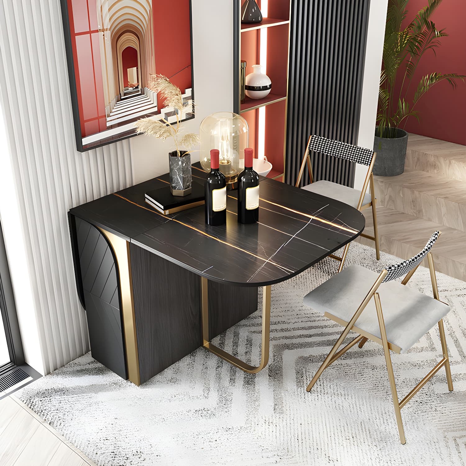 Modern 1/2/3/4/5 Pieces Rectangle Dining Table Set with Stone Top Foldable Dinette Set - image 11
